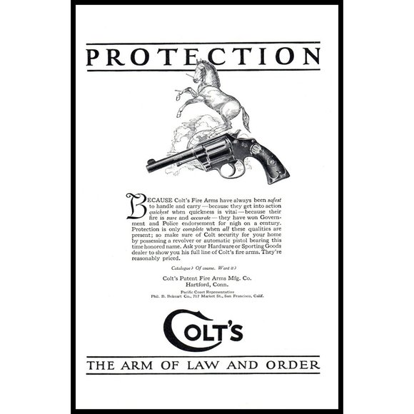 1924 Colt Revolver Vintage Print Ad Protection Bucking Horse Wall Art Photo - Picture 1 of 1